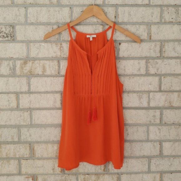 Joie Tops - Joie Coral Silk Pleats Tassel Front Top Tank
